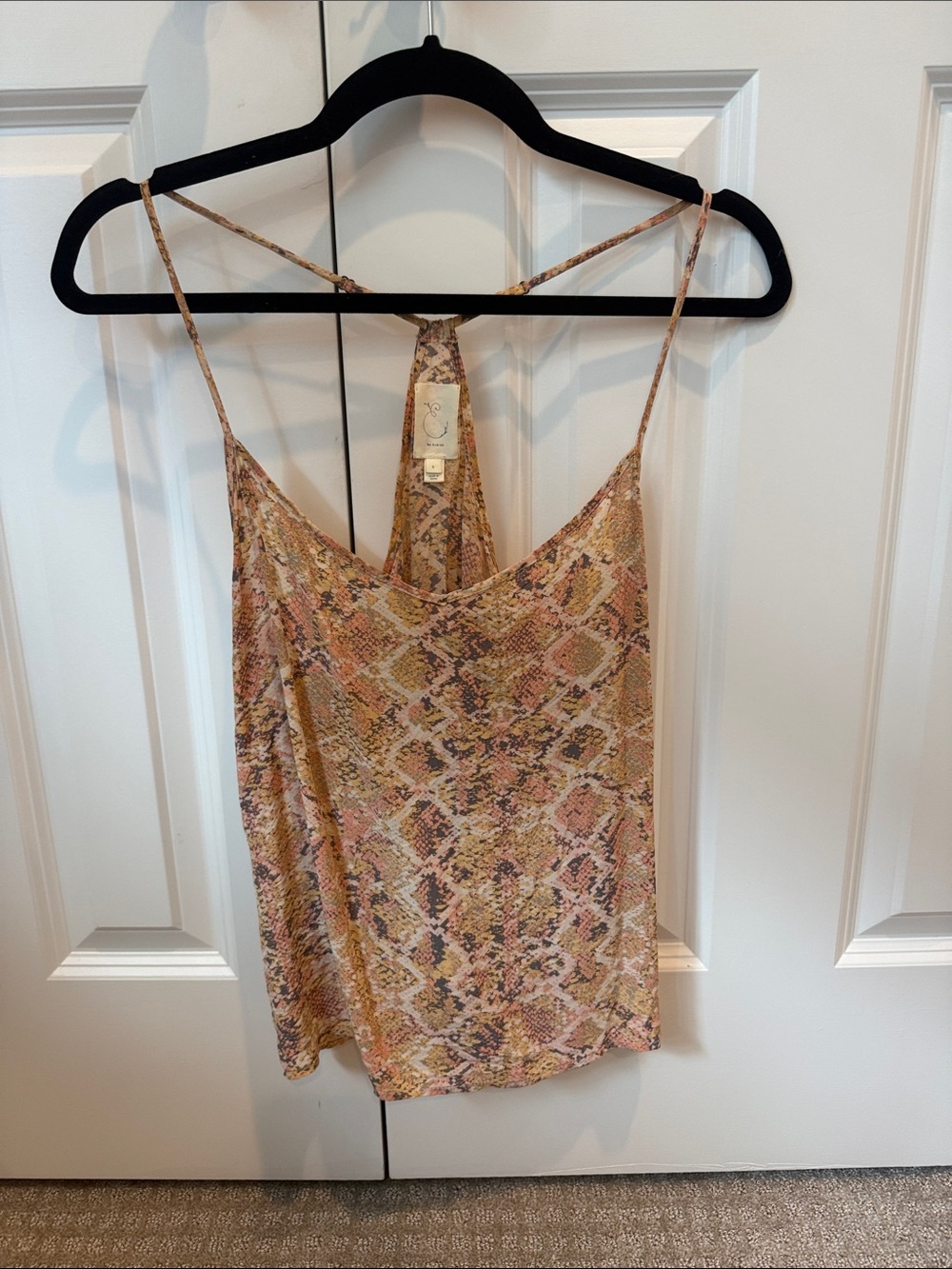 Snake-Print Spaghetti Strap Cami in Pink and Tan